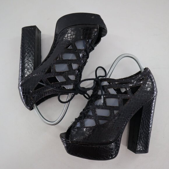 Mia Gilly Platform Heels Womens 8M Black Y2K Strappy Snakeskin Edgy Clubbing 90s - Picture 8 of 11